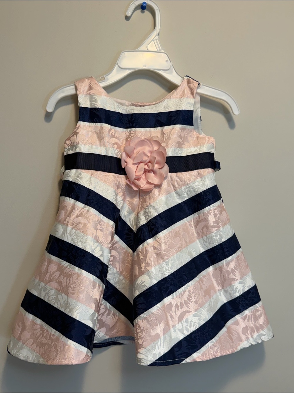 Youngland Navy, Blush & White Striped Floral A-Line Dress